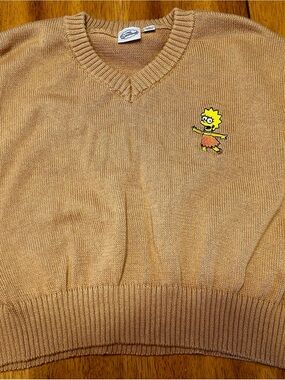 Classic Tan V-Neck Vest with Embroidered Lisa Simpson Character
